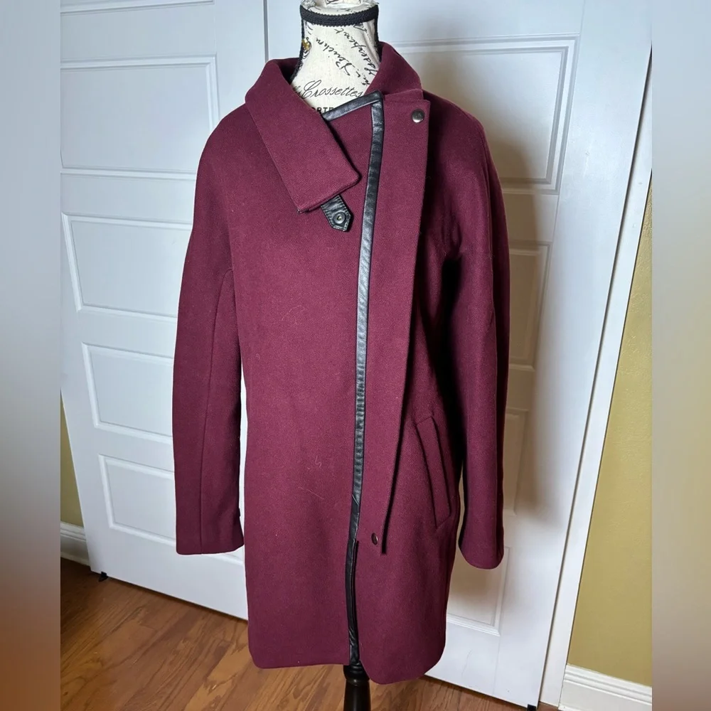 Madewell City Grid Asymmetrical Coat in Dark Cabernet